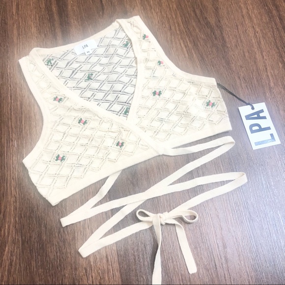 LPA Daphne Embroidered Wrap Top in Ivory & Pink Floral - Picture 2 of 6